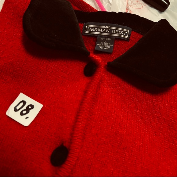 Red Wool Cardigan Women’s Size Large - Picture 3 of 12